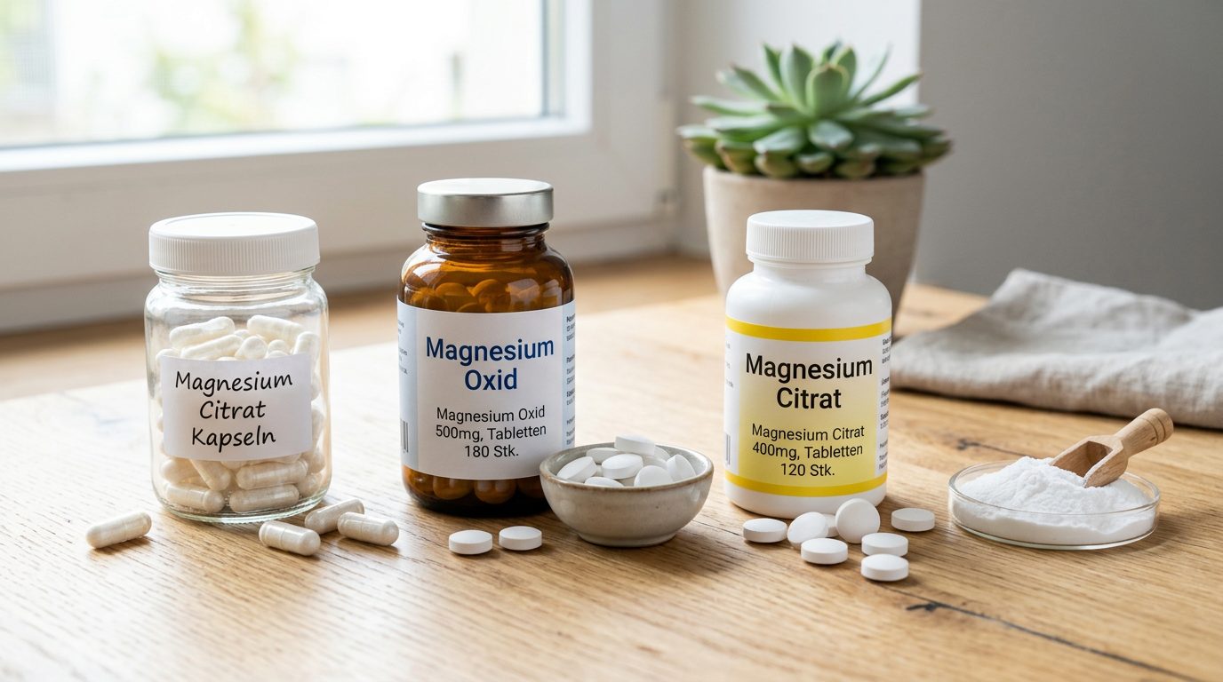 Magnesiumformen im Vergleich: Glycinat, Citrat, Malat, Oxid — Bioverfügbarkeit und Einsatzgebiete