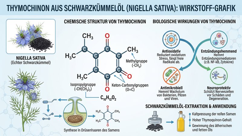 Thymochinon Struktur und Wirkung in Schwarzkümmelöl